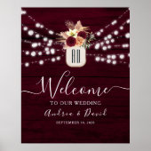 Burgundy String Lights Hochzeitwillkommene Poster (Vorne)