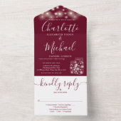 Burgundy String Lights Mason Jars Wedding All In One Einladung (Innen Boden)