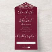Burgundy String Lights Moderne Script Wedding All In One Einladung (Innen Boden)