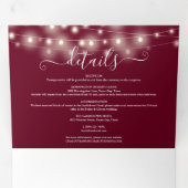 Burgundy String Lights Script Monogram Wedding Dreifach Gefaltete Einladung (Innen Erste Seite)