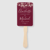 Burgundy String Lights Script Wedding Program Fächer (Vorderseite)