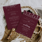 Burgundy String Lights Stars Front & Back Wedding  Einladung