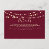 Burgundy String Lights Wedding Details Card Begleitkarte (Vorderseite)