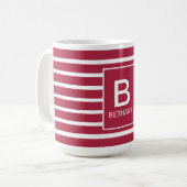 Burgundy Striped Monogram Personalised Kaffeetasse (Vorderseite Links)