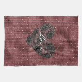 Burgundy Stripes Black Faux Lace Floral Heart Geschirrtuch (Horizontal)