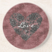 Burgundy Stripes Black Faux Lace Floral Heart Getränkeuntersetzer (Vorne)