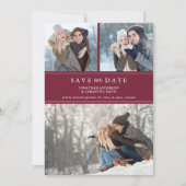 Burgundy Stylish Modern Foto Collage Save The Date (Vorderseite)