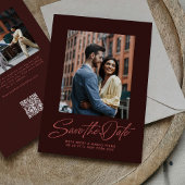 Burgundy stylish script two photo wedding save the date