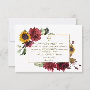 Burgundy Sunflower Gracias Con Oración Bautizo Dankeskarte