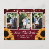 Burgundy Sunflower Save the Date Foto Postkarten (Vorderseite)