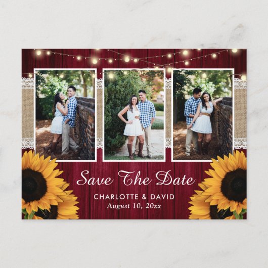 Burgundy Sunflower Save the Date Foto Postkarten (Vorderseite)