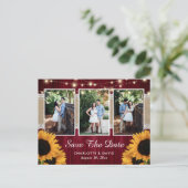 Burgundy Sunflower Save the Date Foto Postkarten (Stehend Vorderseite)