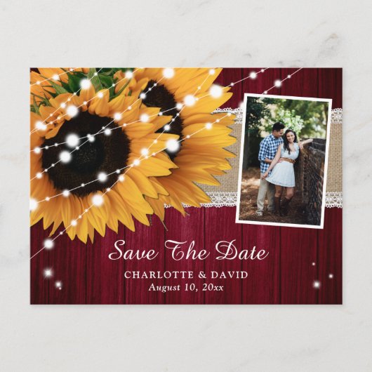 Burgundy Sunflower Save the Date Foto Postkarten (Vorderseite)