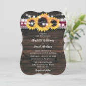 Burgundy Sunflower String Lights Lace Wood Wedding Einladung (Stehend Vorderseite)