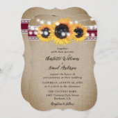 Burgundy Sunflower Vintage Burlap Lace Wedding Einladung (Vorne/Hinten)