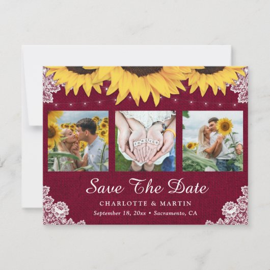 Burgundy Sunflower Wedding Foto Save the Date (Vorderseite)