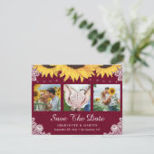 Burgundy Sunflower Wedding Foto Save the Date (Stehend Vorderseite)