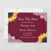 Burgundy Sunflower Wedding Foto Save the Date (Rückseite)