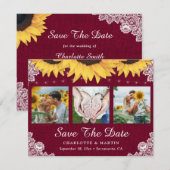 Burgundy Sunflower Wedding Foto Save the Date (Vorne/Hinten)