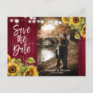 Burgundy Sunflower Wedding Photo Save The Date Ankündigungspostkarte
