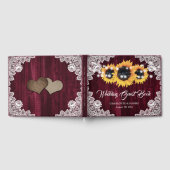 Burgundy Sunflower Wood Floral Lace Wedding Gästebuch (Voll)
