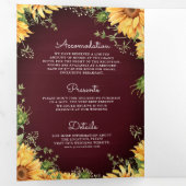 Burgundy Sunflowers Mason Jar QR Code Wedding Dreifach Gefaltete Einladung (Innen Erste Seite)