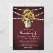 Burgundy Sunflowers Mason Jar QR Code Wedding Einladung (Vorderseite)