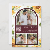Burgundy Sunflowers Mason Jar QR Code Wedding Einladung (Rückseite)