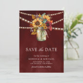 Burgundy Sunflowers QR Code Wedding Foto Save The Date (Stehend Vorderseite)
