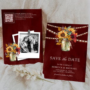 Burgundy Sunflowers QR Code Wedding Foto Save The Date