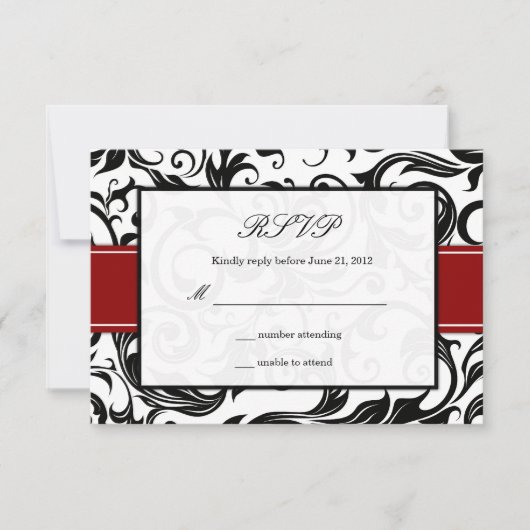 Burgundy Swirl Wedding RSVP Karte (Vorderseite)
