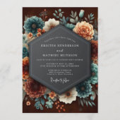 Burgundy Teal Dutch Bloom Wedding Einladung (Vorderseite)