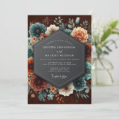 Burgundy Teal Dutch Bloom Wedding Einladung (Stehend Vorderseite)