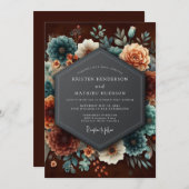 Burgundy Teal Dutch Bloom Wedding Einladung (Vorne/Hinten)