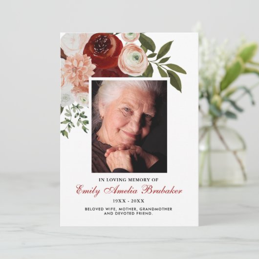 Burgundy Terracotta Beileid zur Beerdigung der Blu Dankeskarte (Stehend Vorderseite)