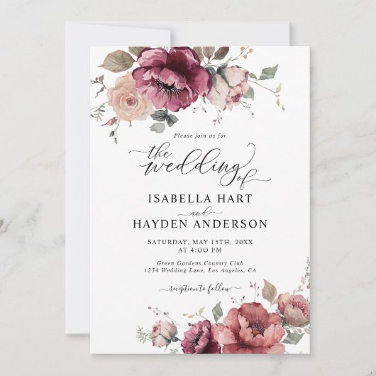 Burgundy Terracotta Fall All in 1 QR Code Hochzeit Einladung (Vorderseite)