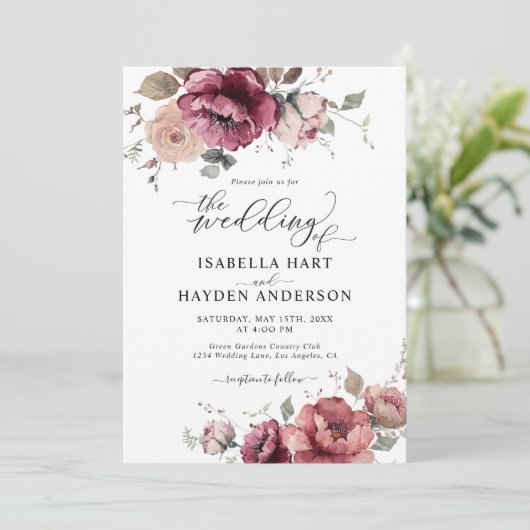 Burgundy Terracotta Fall All in 1 QR Code Hochzeit Einladung (Stehend Vorderseite)