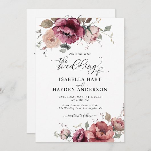 Burgundy Terracotta Fall All in 1 QR Code Hochzeit Einladung (Vorne/Hinten)