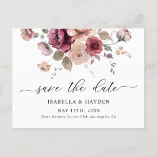 Burgundy Terracotta Fall Floral Save the Date Ankündigungspostkarte