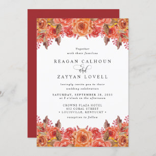 Burgundy Terracotta Fall Floral Wedding Einladung