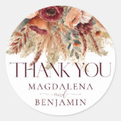 Burgundy Terracotta Fall Florals Pampas Vielen Dan Runder Aufkleber (Vorderseite)