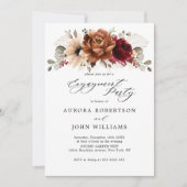 Burgundy Terracotta Floral Engagement Party Einladung (Vorderseite)