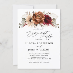 Burgundy Terracotta Floral Engagement Party Einladung