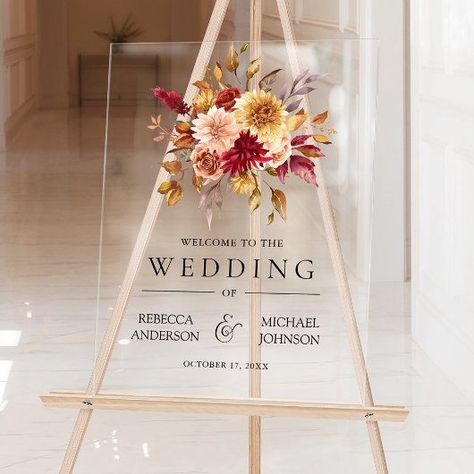 Burgundy Terracotta Floral Wedding Welcome Acrylschild