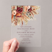 Burgundy Terracotta Florals Pampas Grass Wedding Acryleinladungen (Insitu (Handheld))