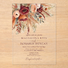 Burgundy Terracotta Florals Pampas Grass Wedding Acryleinladungen