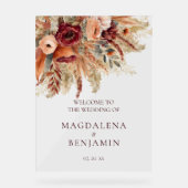 Burgundy Terracotta Florals Pampas Grass Wedding Acrylschild (Vorderseite)