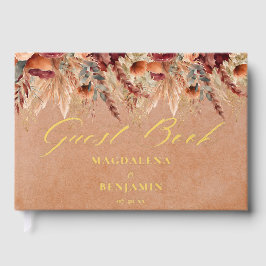 Burgundy Terracotta Florals Pampas Grass Wedding Gästebuch