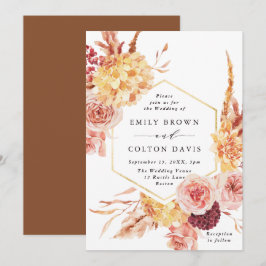 Burgundy Terracotta Gold Floral Wedding Einladung