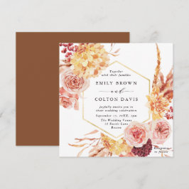 Burgundy Terracotta Gold Floral Wedding Square Einladung
